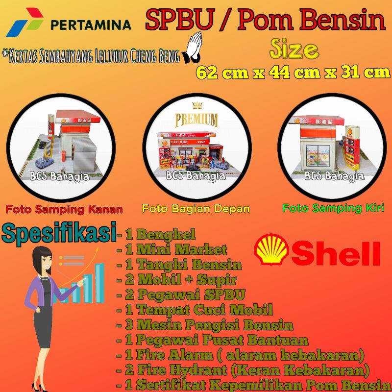 SPBU Pom Bensin Pompa Kilang Minyak Untuk Sembahyang Leluhur Cheng Beng / Kertas Sembayang Cengbeng Ceng Bheng Miniatur Stasiun Pengisian Bahan Bakar Umum Pertamina