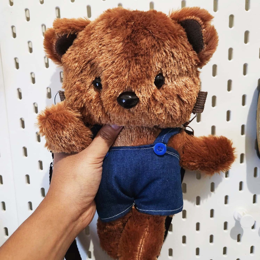 Tas selempang Boneka Beruang bulu Kartun Anak-anak Tas Bulu Wanita Lembut Imut Mini