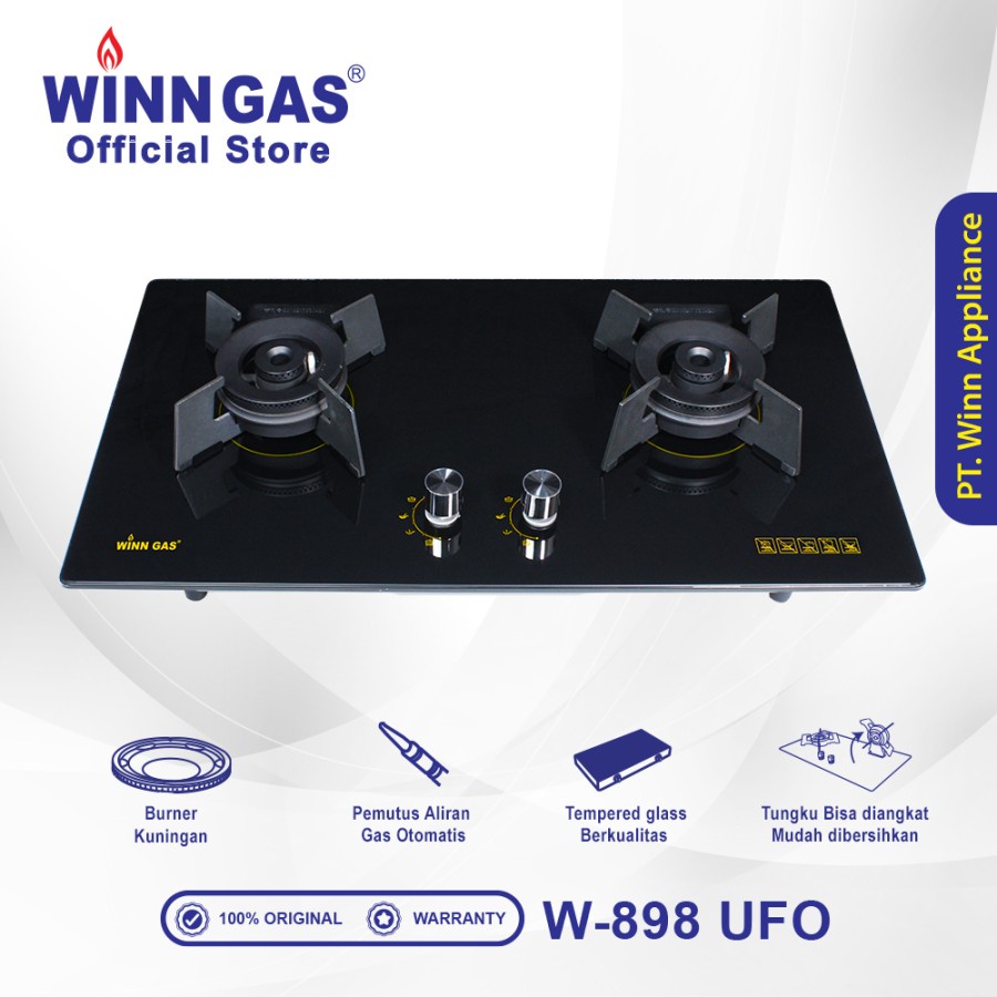 Winn Gas Kompor Tanam 2 Tungku W 898 UFO &amp; Paket Kompor Selang Regulator W88/W900