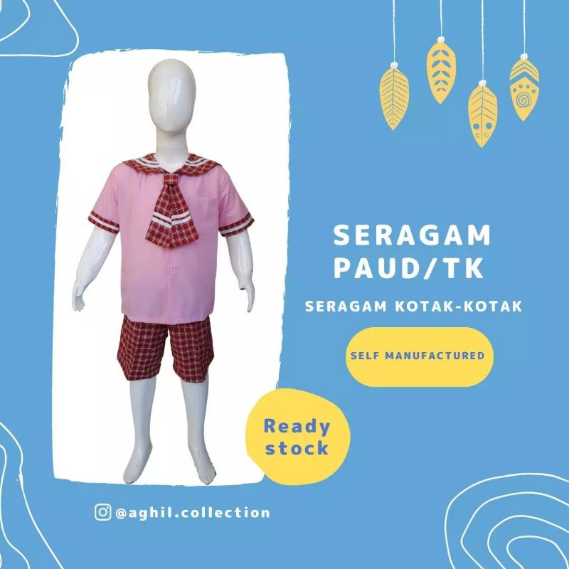 SERAGAM TK/PAUD BAJU TK/PAUD AL KOTAK-KOTAK PINK PENDEK