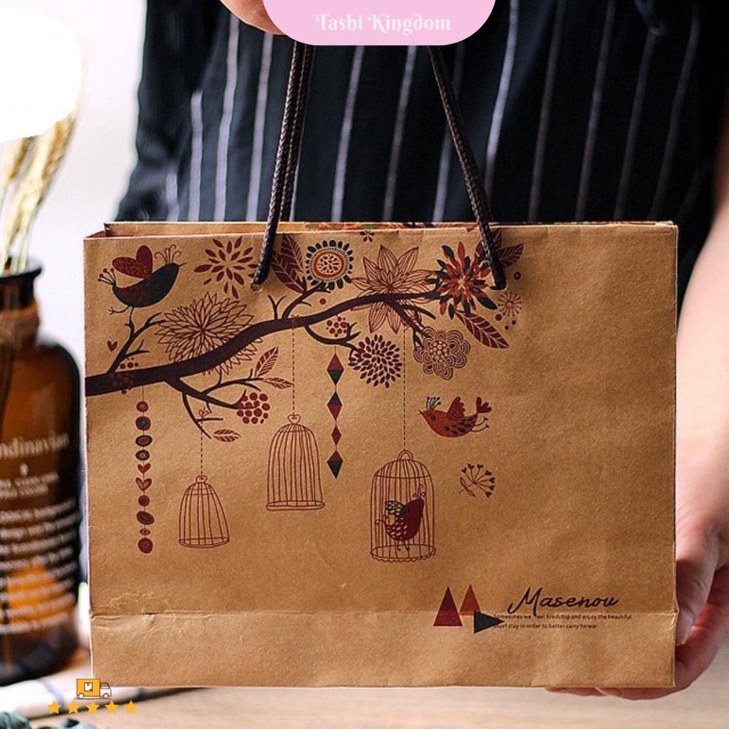 

Kantong kado motif bird , kantong coklat akntong karton , kantong hadiah , apperbag kotak