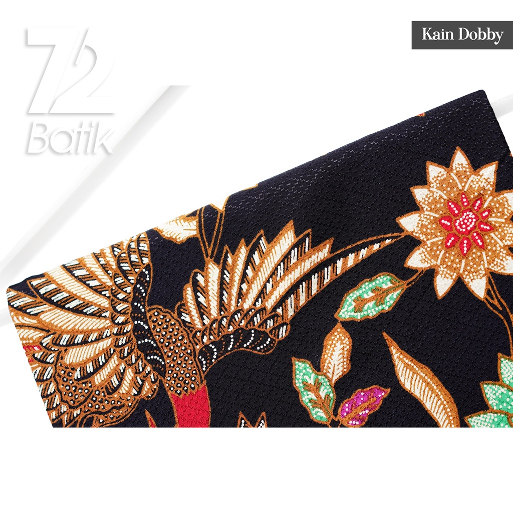 KAIN BATIK PREMIUM Dobby Motif Burung Cendrawasih Warna Hitam 722954 Cap 72 Jarik Jarit Samping Kebat Panjang Batik Dobby Modern Premium Bahan Seragam Batik Pernikahan Kantor Keluarga Murah Kamen Jadi Batik Bali Lembaran