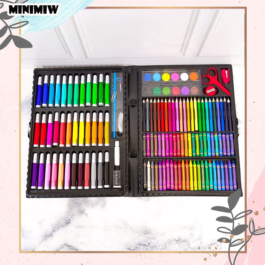 ART SET CRAYON MEWARNAI 150 PIECE STAPLES RAUTAN CAT AIR OIL PASTEL COD