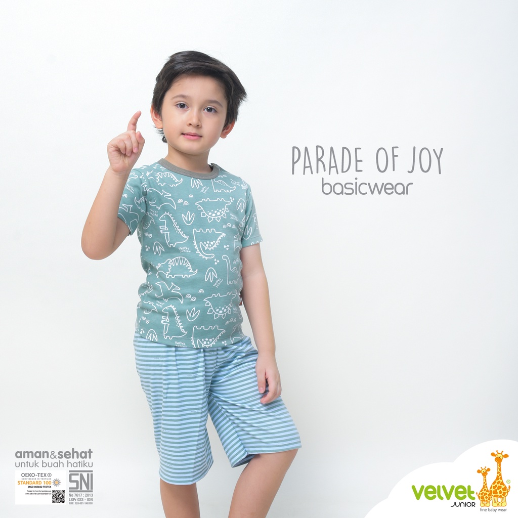 Velvet Junior Setelan Baju Anak Kancing Pundak Pendek Celana Pendek 3/4 - BasicWear Parade of Joy