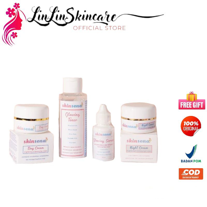 Skinsena skincare Paket A Glowing | Skinsena Bpom Glowing Toner,Serum, Day cream, Night cream