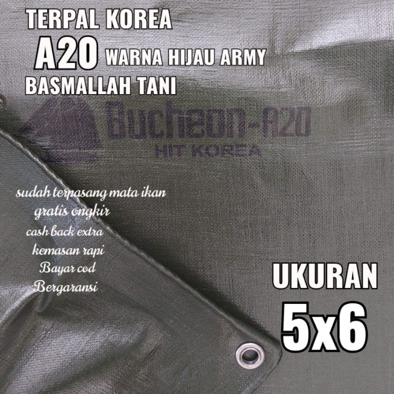 Terpal KOREA A20 Warna Hijau Army ukuran 5x6 meter merk TRECK