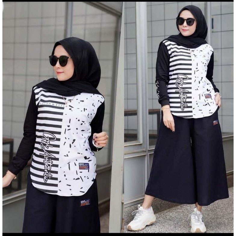 SET KULOT HITAM PUTIH // SET KULOT WANITA JUMBO ORIGINAL