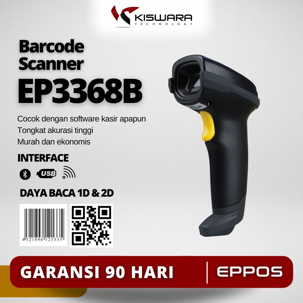 Barcode Scanner 1D/2D EPPOS EP3368B - Bluetooth Wireless