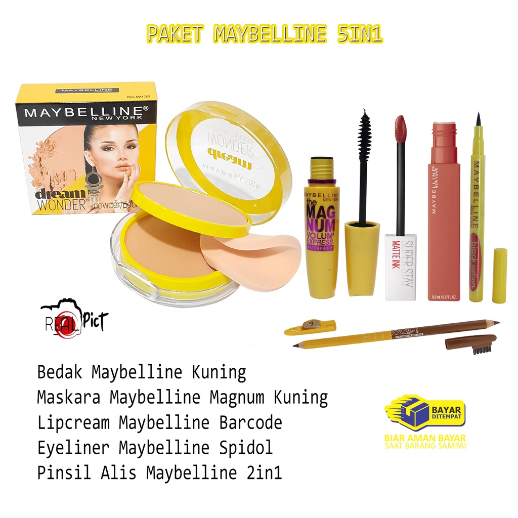 Jual Paket MakeUp Lengkap 1 Set 5 IN 1 Paket Kosmetik Maybelline