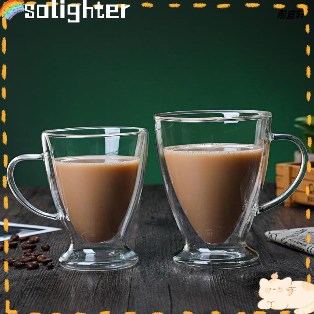 Solighter Double Wall Glass Cup Tahan Panas Insulated High Borosilicate Espresso Cangkir Kopi Sarapan Mug Transparan Bening