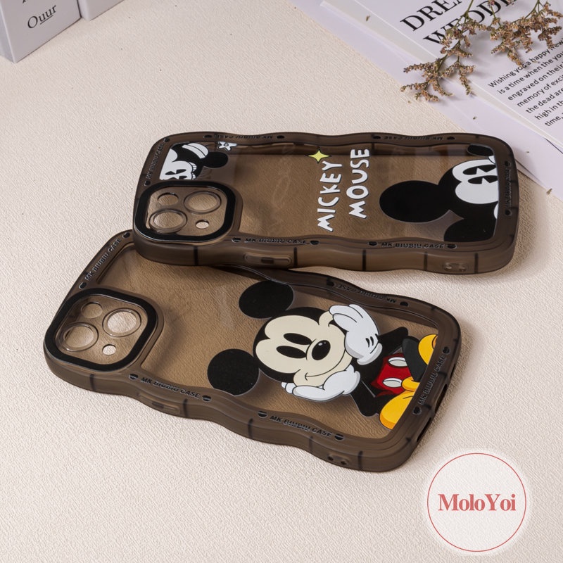 IPHONE Couple Case Kartun Mickey Mouse Lucu Kompatibel Untuk Iphone11Xr 14 13 12 Pro Max 6 6s 87 Plus 14Plus X XS Max SE 2020pinggiran Bergelombang Soft TPU Phone Case