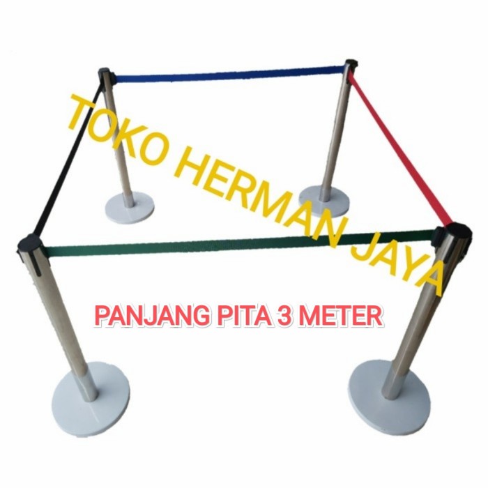 

TIANG PEMBATAS TIANG ANTRIAN STAINLESS PITA ANTRIAN 3 METER 3M