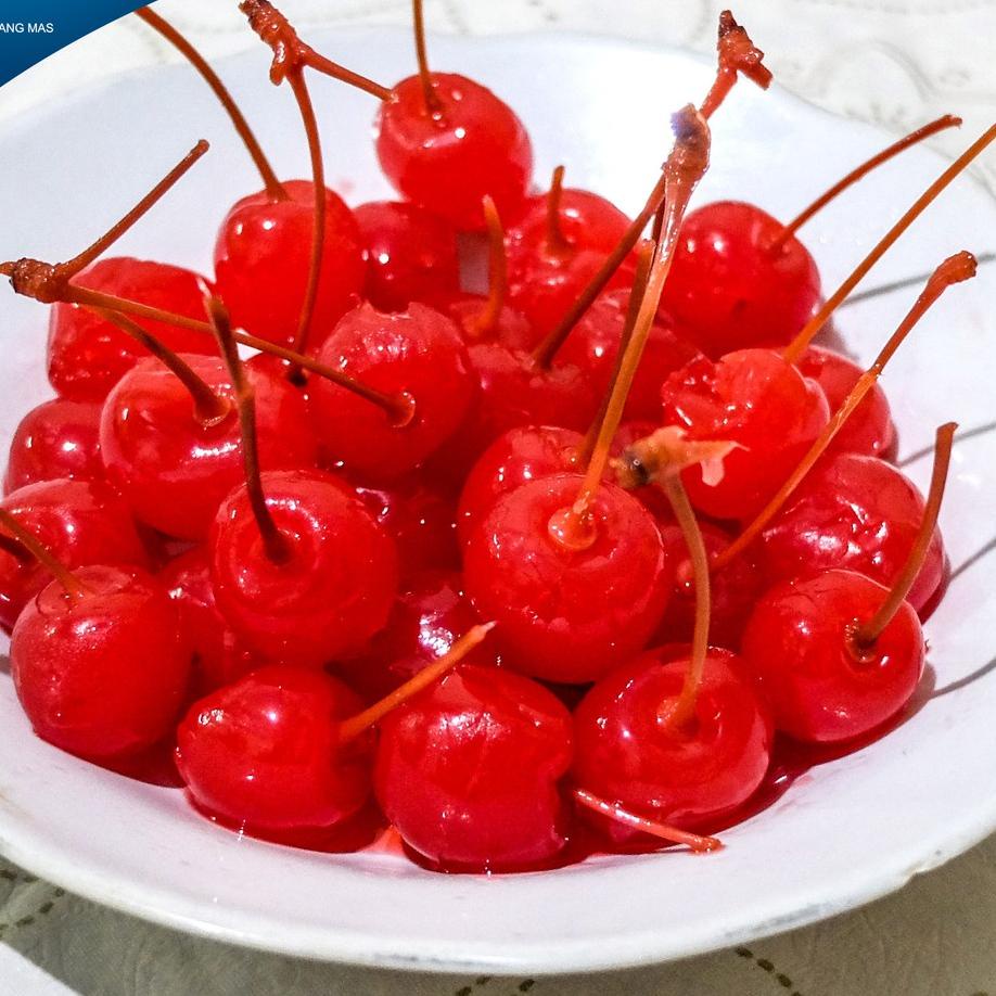 

5.5 BRANDS FESTIVAL Buah Ceri Merah Maraschino Tangkai Cherries Cherry Hiasan Kue 40 pcs 500g