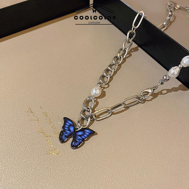 COD❤️Kalung Rantai Kupu-Kupu Mutiara Desain Choker Fashion Korea Gaya Untuk Wanita- cl