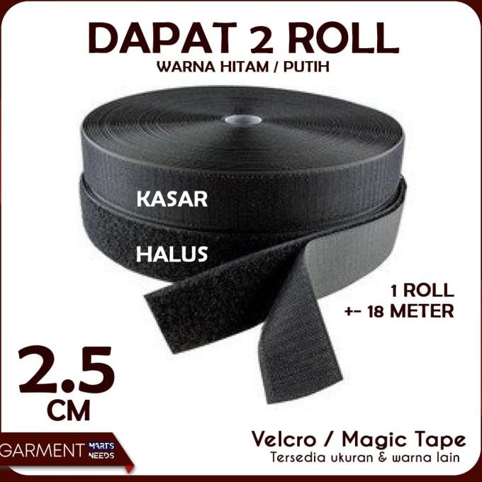 

[BISA COD] VELCRO 2,5 CM MAGIC TAPE KASAR HALUS 18 METER