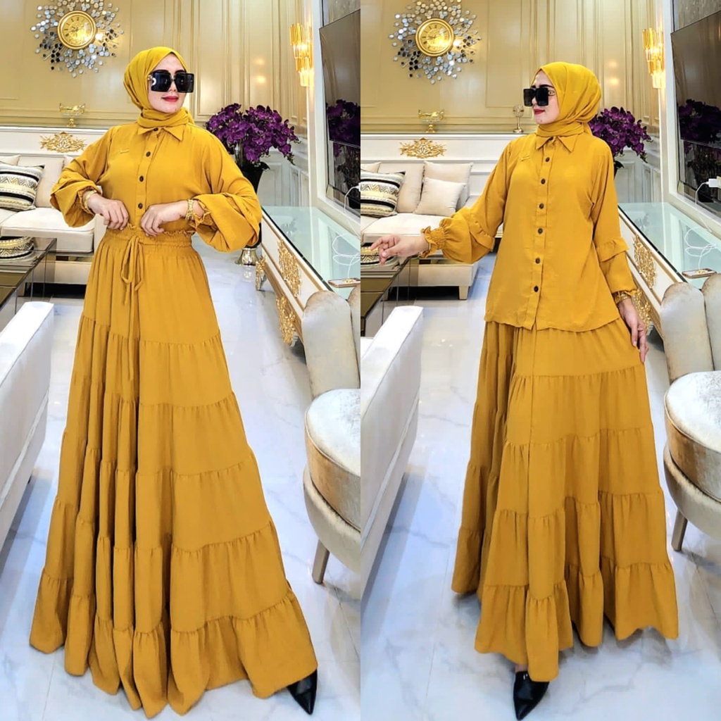 DRESS CHILLA POLOS SET ROK BAHAN CRINCLE AIR FLOW