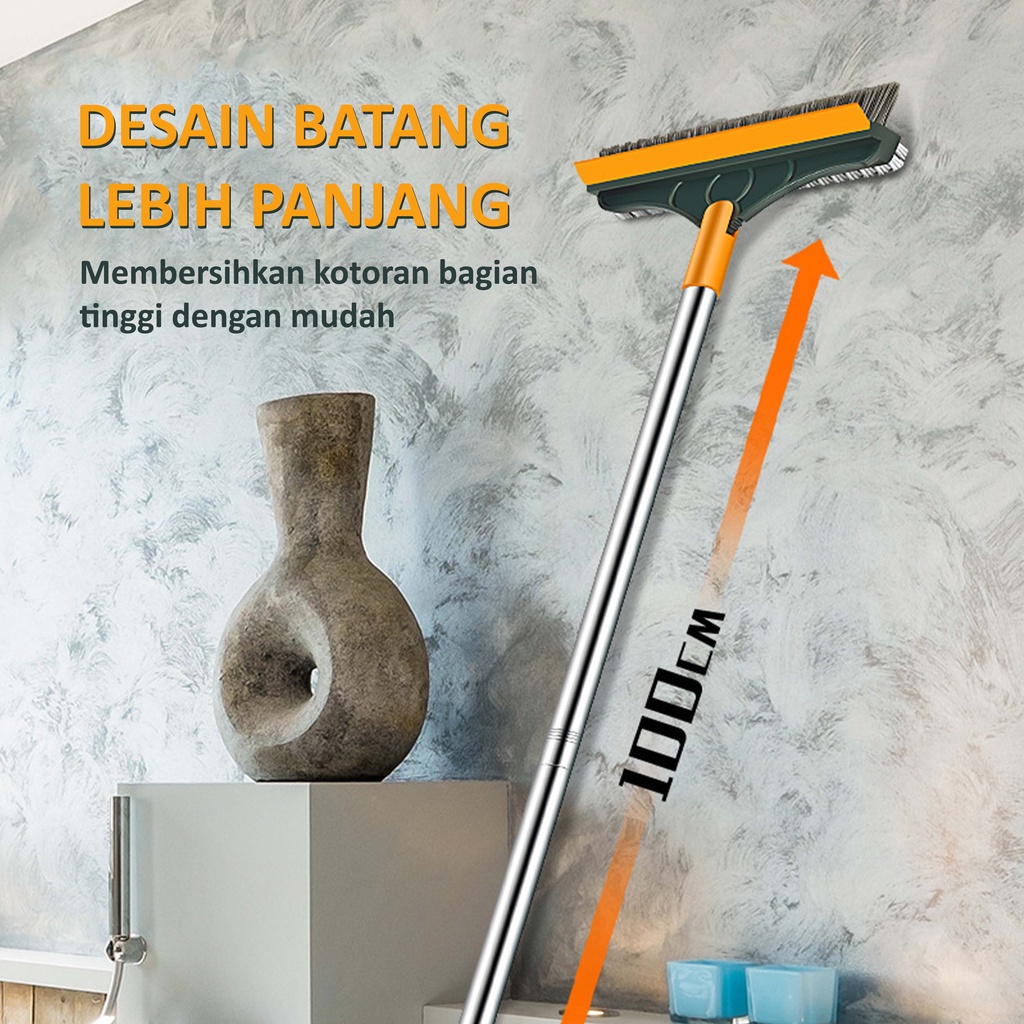 2 in1 Sikat Lantai Wiper Pembersih Lantai Dinding Kamar Mandi Gagang Panjang Portable Sapu Lancip