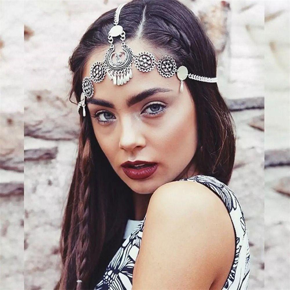 Needway Bohemia Bando Aksesoris Rambut Hadiah Untuk Gadis Retro Fashion Rambut Hoop Hanfu Hiasan Kepala Manis Headpiece Zirkon Tetesan Air Berlian Imitasi Pernikahan Bando Wanita Kepala Rantai