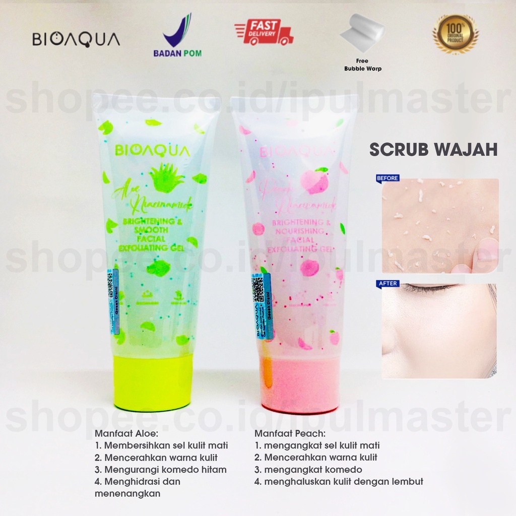 BIOAQUA Scrub Wajah 100g Brightening Nourishing Peach &amp; Smooth Facial Aloe Exfolioting Gel