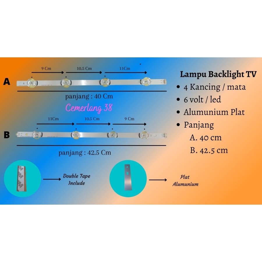 BACKLIGHT TV LG 42 INC 42LN / 42LA LAMPU BL LED 8 K 6V 8 mata 6 Volt