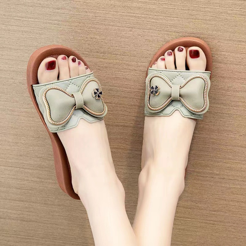 Sandal Slop Flat Sandal Wanita Slip On Fashion Korea Style Motif Pita Sandal Kasual Nyaman Lentur Empuk PVC Azgalery SPT-33