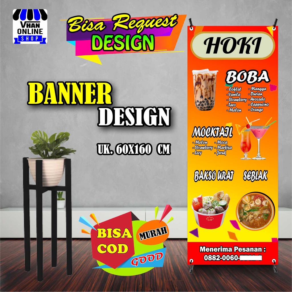 Spanduk Banner Jualan Boba, Mocktail, Mojito, Makanan, Murah Bagus