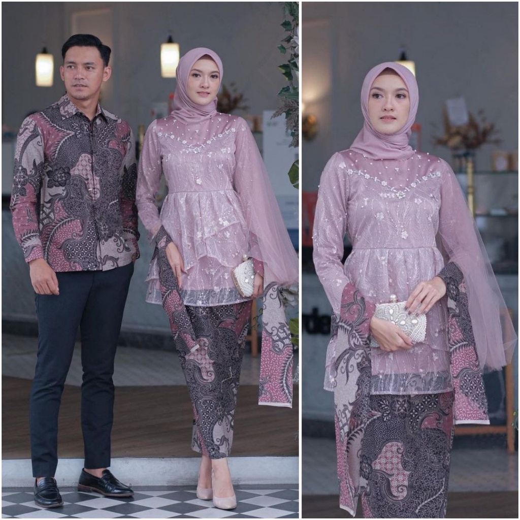 Kebaya modern wisuda couple batik brukat remaja terbaru mewah satu set pasangan keluarga baju pesta tunangan lamaran kondangan wanita muslim kekinian model mecca