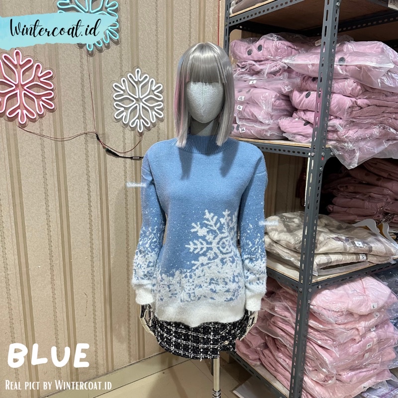 Sweater motif salju import natal christmas atasan wanita hangat