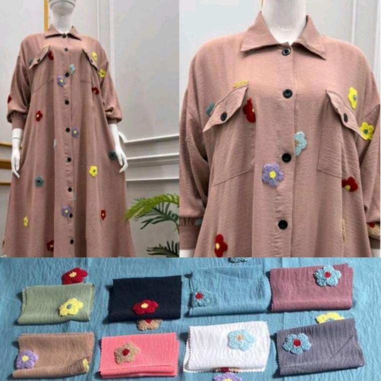 Kain Airflow Embroidery / Rayon Crinkle Bordir Motif Bunga Dlovera (0.5m) (KODE 9379)