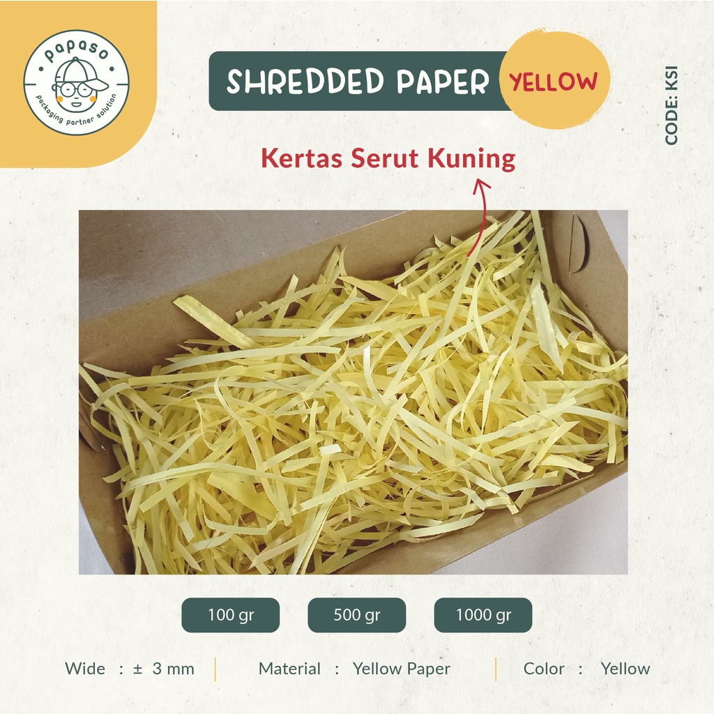 

Kertas Serut Kuning Cacah / Shredded Paper / Packing / Hampers / Hias / Kertas Potong