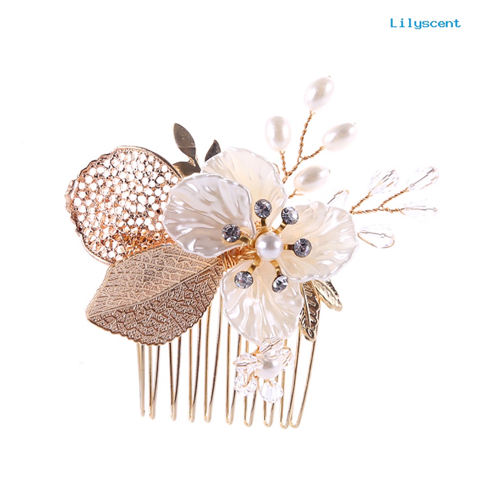 [LS]Fashion Pernikahan Pengantin Pernikahan Berlian Imitasi Mutiara Imitasi Berongga Jepit Rambut Daun Hair Clip Comb