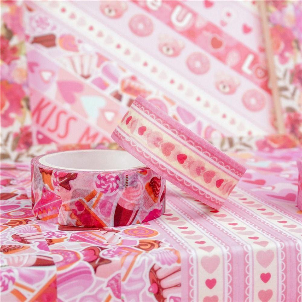 Nanas 10PCS/Set Washi Tape Pink Dekorasi Untuk Scrapbooking Planner DIY Bahan Hari Valentine Stiker Hias