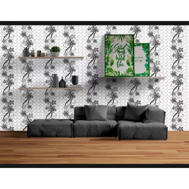 Wallpaper Stiker dinding motif bunga hitam salur cy1076