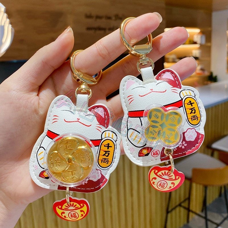 2023ekor Kucing Keberuntungan Lucky Beckoning Melambai Kekayaan Kucing Good luck Zodiak Keyring Cat Keyring Foil Emas Gantungan Kunci Hadiah Bisnis Peringatan Tahun Baru Kitty Kitten Mobil Liontin