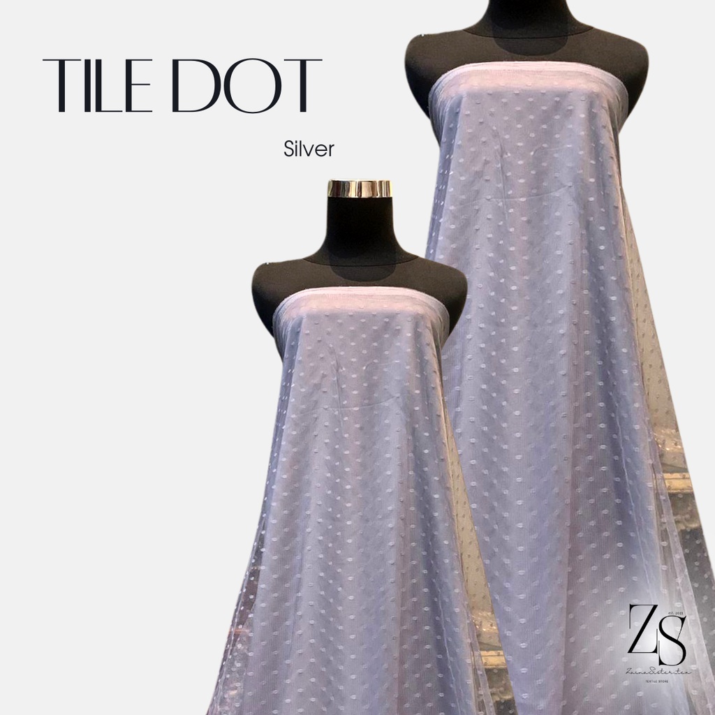 Bahan Kain Soft Tile Tille Tule Tulle Dot Dotty Halus Lemas Warna Abu Silver