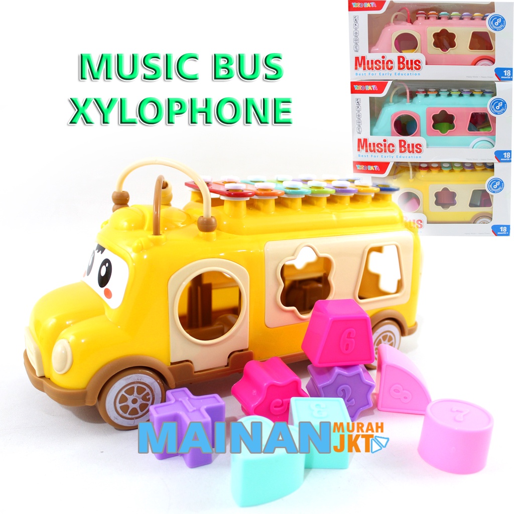 MAINANKEI MAINAN ANAK MURAH XYLOPHONE DUS MUSIK BUS YE19 MUSIK GAMBANG DAN BENTUK SHAPE PUZZLE MOBIL EDUKASI ANAK