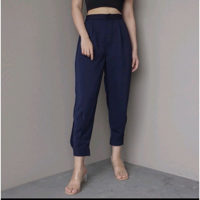 BISA COD{HIGHWAIST MIDI JOGGER PANTS/CELANA KANTOR/CELANA SANTAI/CELANA TERBARU