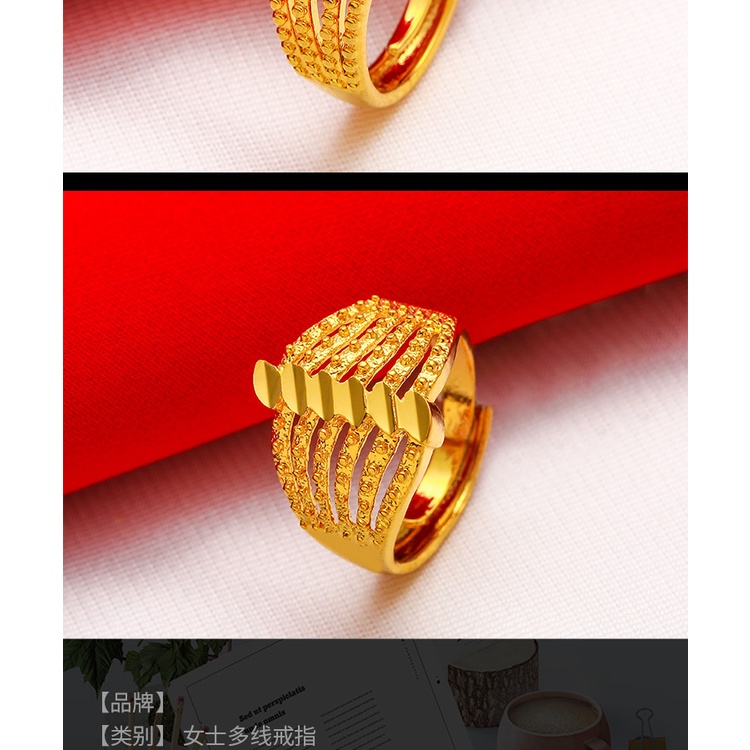 Goldkingdom Perhiasan Fashion Emas Asli Kadar 375 Bangkok Aksesoris Ready Stock Wanita Berlapis Emas Cincin Yang Dapat Disesuaikan Cinta Garis Halus Dan Tebal