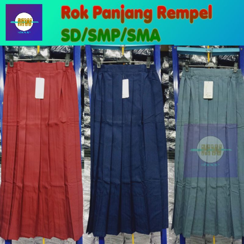 Rok Panjang Rempel SD/SMP/SMA Merah Biru Abu Seragam Sekolah