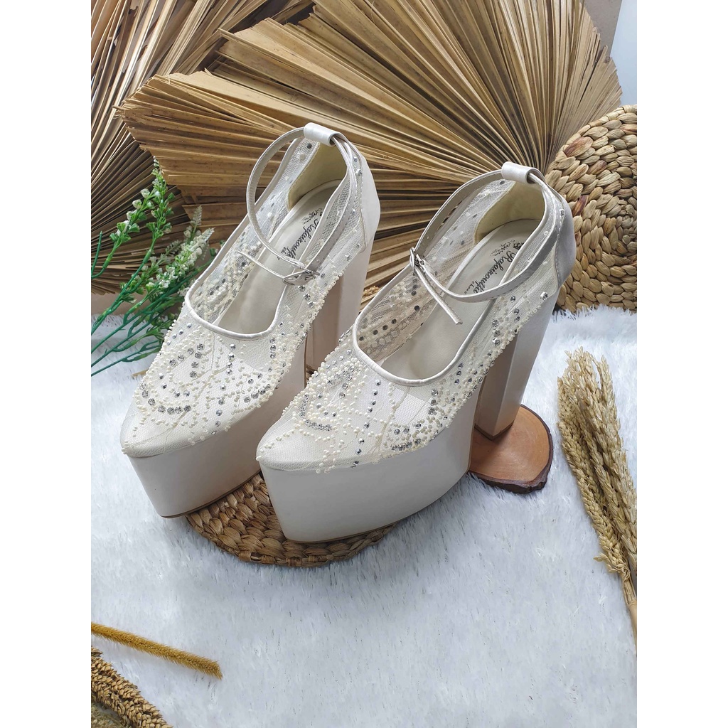 Sepatu wedding Fayyana broken white hak tinggi 15 cm