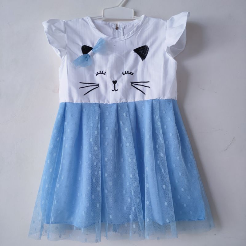 Dress Anak 1 2 Tahun cewek perempuan baju Anak motif kucing cat terbaru fatonah shop grobogan miau ( Dress Miauuu)