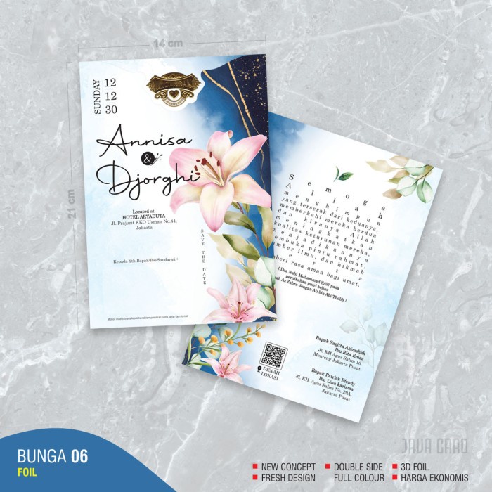 Blangko Undangan Kosong Pernikahan Java Card Bunga 06 Foil Free Setting