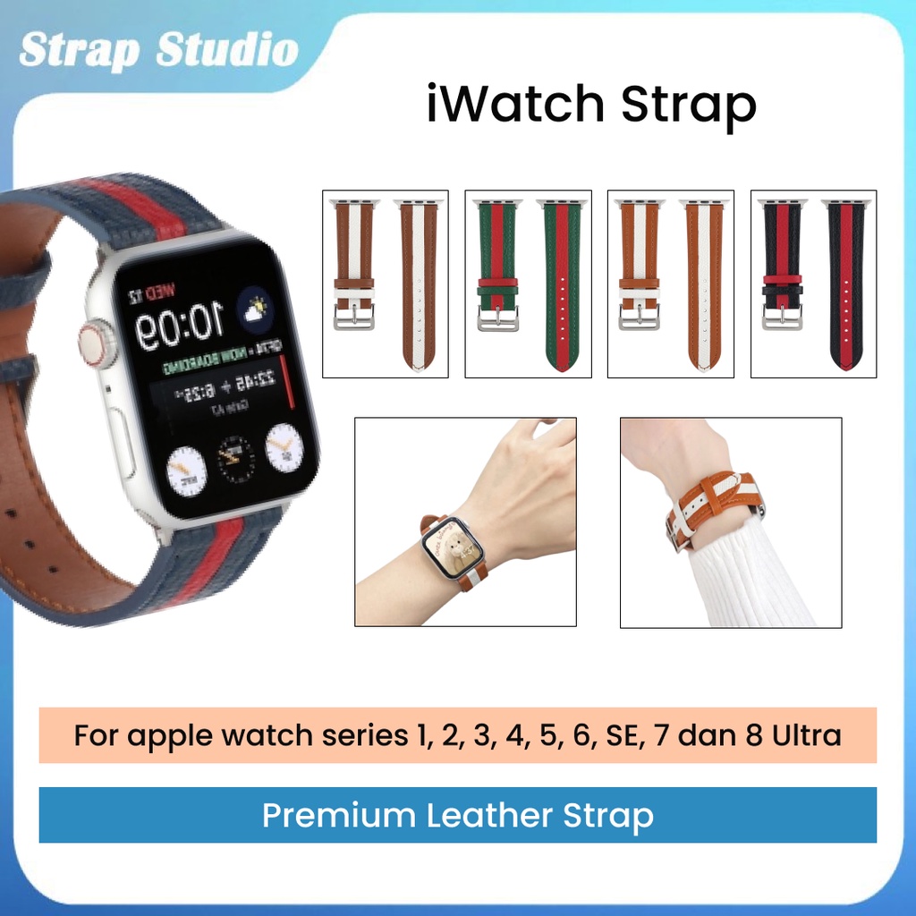 Strap iWatch Loop Leather Band for iWatch 3/4/5/6/7/8 Bahan Kulit Premium Tali Pengganti