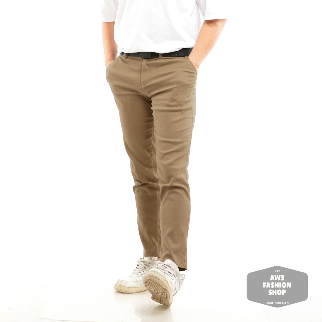 Celana Chino Pria Celana Panjang Pria PREMIUM QUALITY Dark Khaki