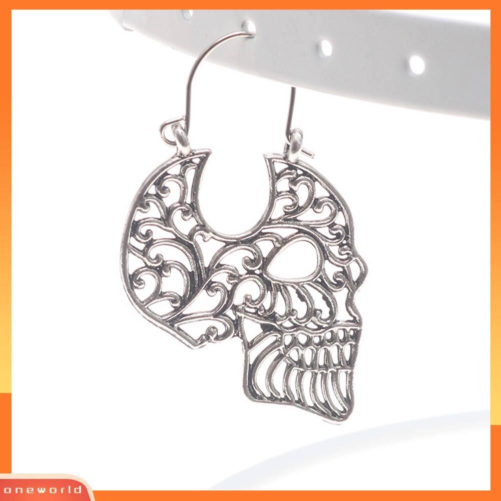 [WONE] Fashion Halloween Hollown Ukir Tengkorak Liontin Kait Anting Telinga Loop Perhiasan