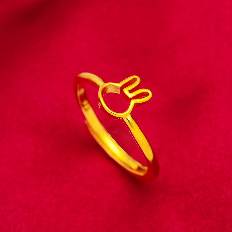 Goldkingdom Perhiasan Fashion Emas Asli Kadar 375 Bangkok Aksesoris Ready Stock Wanita Cincin Yang Dapat Disesuaikan Emas Frosted Bunny Cute Ring