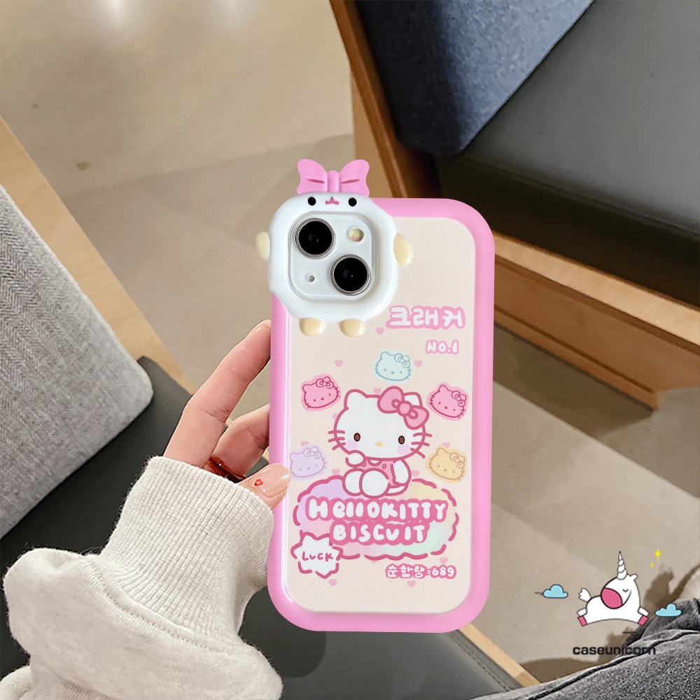 Kompatibel Untuk iPhone 7plus XR 11 13 12 14 Pro MAX X XS MAX 7 8 6 6S 14plus SE 2020 Kartun Lucu 3D Bow-knot Monster Kecil Lensa Indah Hello Kitty Lembut Casing Ponsel