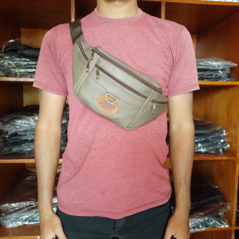 Tas Selempang Pria Kulit Asli Waistbag Pria Kulit /tas slempang Kulit Asli Anti Api