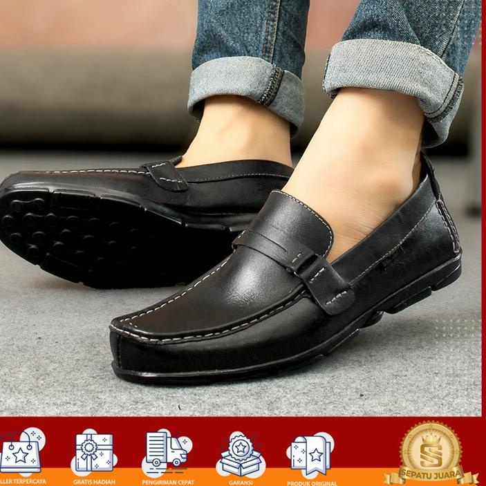 SPJ x JASQUER - Sepatu Pantofel Pria Slip On Bahan Kulit Sapi Premium Warna Cokelat Hitam - Loafers 