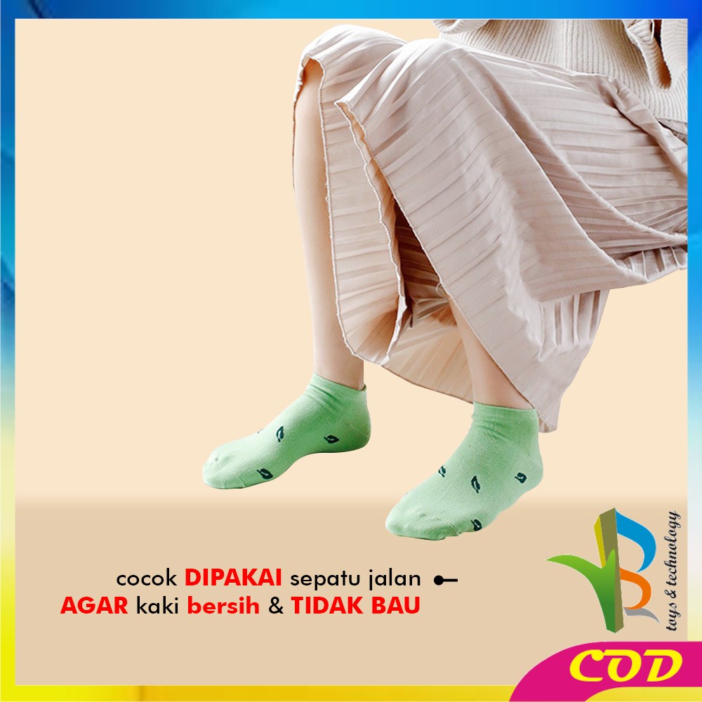 RB-P185 Kaos Kaki Semata Kaki Motif Daun Wanita Gaya Korea / Green Leaf Ankle Sock / Kaus Kaki Pendek Wanita Dewasa / Fashion Woman